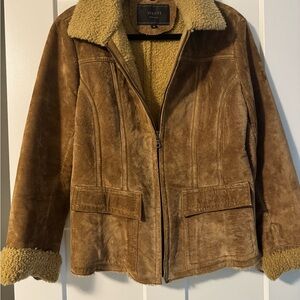 Avanti Tan Suede Shearling-Lined Jacket